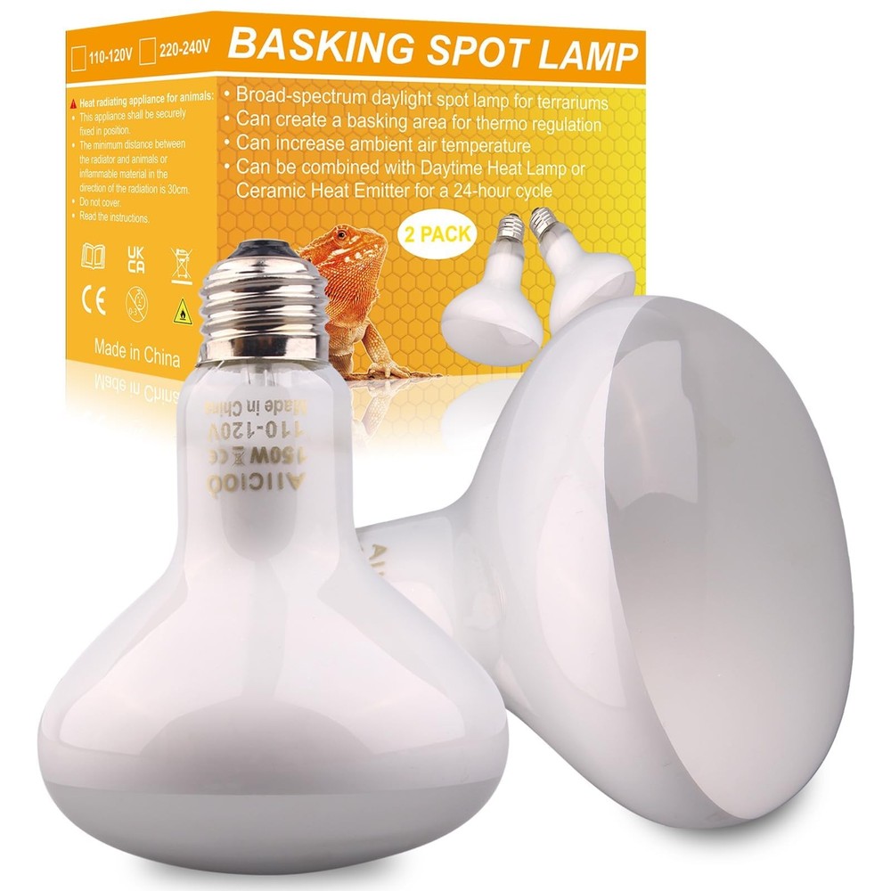 Reptile Basking Light Bulb – 150W Reptile Heat Lamp 2 Pack UVA Daylight Amphi…