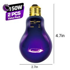 2PCS Reptile Heat Lamp, 150W Night Heat Bulb Moonlight Bulb Purple Infrared H…