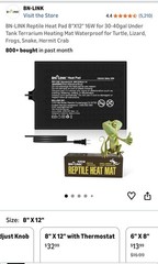 BN-LINK Reptile Heat Pad 8″X12″ 16W for 30-40gal Under Tank Heating Mat