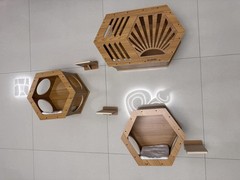 OLI GOODS Modern Hexagonal Cat Wall Shelf System, 6-Piece Wood Wall Mounted C…