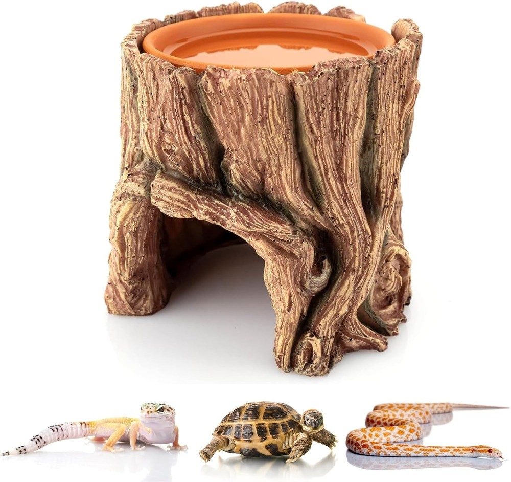 Reptile Hide Cave Hideout Habitat House Decor W/ Clay Water Basin Humidifying