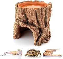 Reptile Hide Cave Hideout Habitat House Decor W/ Clay Water Basin Humidifying
