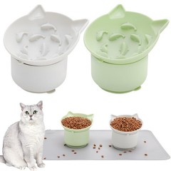 2 Pack Slow Feeder Cat Bowls Silicone Tilted Raised Pet Bowl with Non Slip Ba…