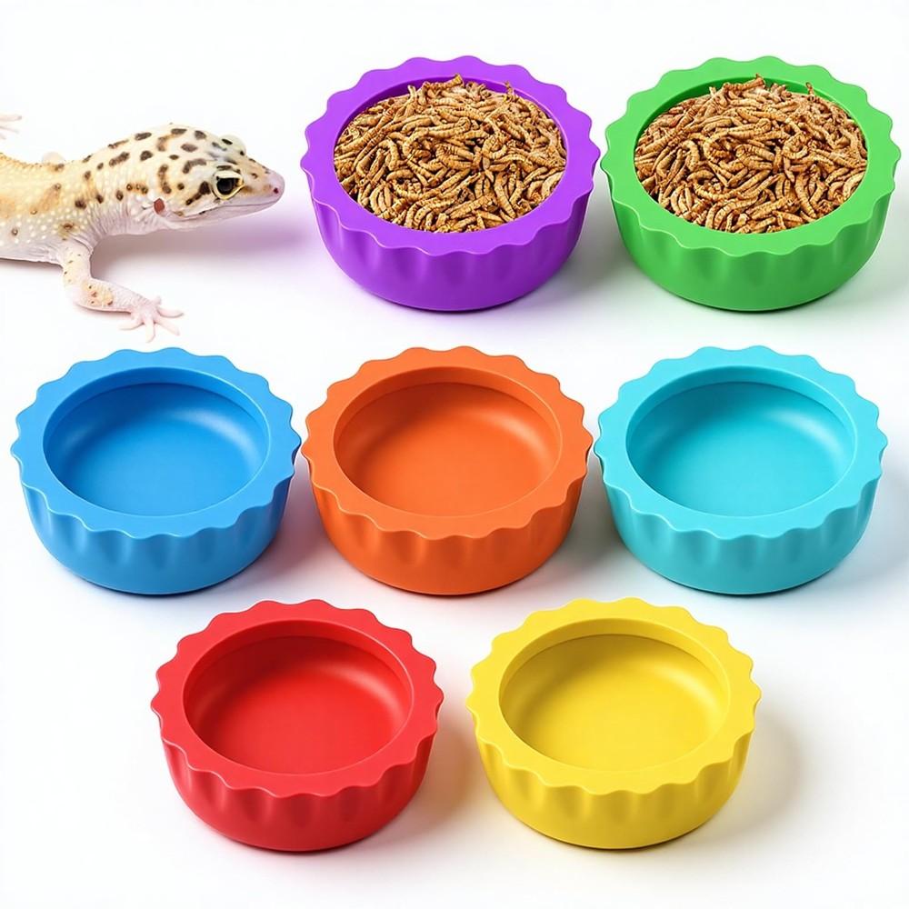 7 Pack Crested Gecko Food Dish and Water Bowl Small Small, Multiple Colors