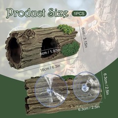Reptile Hide Resin Hollow Log Cave W/ Two Strong Suction Cups,Gecko Tank