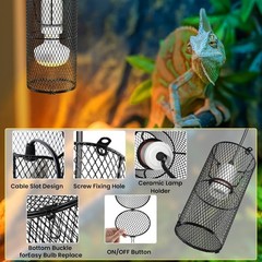 2Pack Reptile Heat Lamp Guard with 150W E26 Ceramic Lamp Holder,Anti Scald Mesh