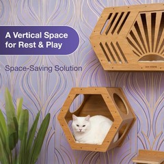 OLI GOODS Modern Hexagonal Cat Wall Shelf System, 6-Piece Wood Wall Mounted C…