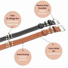 Genuine Real Leather Dog Collar for Medium Dogs, Heavy Duty Strong and Wide D…