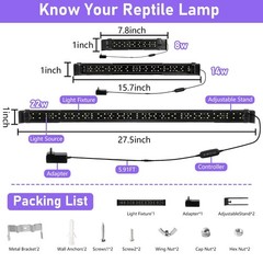 8W LED UVA UVB Light for Reptiles,7.8″ HO UVB 12.0/10.0/5.0/2.0 LED Reptile L…
