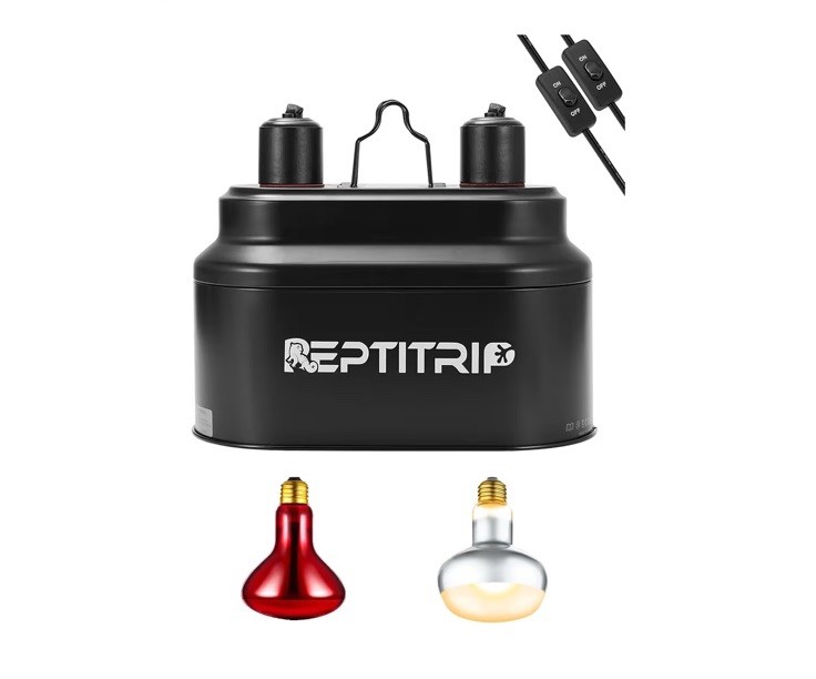 Dual Reptile Lamp Fixture with 100W Daytime Heat & 100W Nighttime