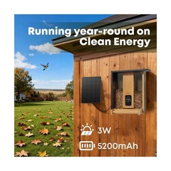 Smart Bird Feeder w/ Camera Solar 2K Live Stream AI Detect Wood