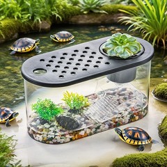 Small Turtle Tank Kit, Reptile Aquarium with Basking Platform, Decor Stones &…