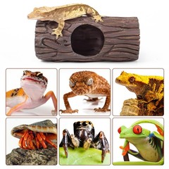 Resin Hollow Log Reptile Hide 2 PCS Suction Cup Climbing Toy Terrarium Cave