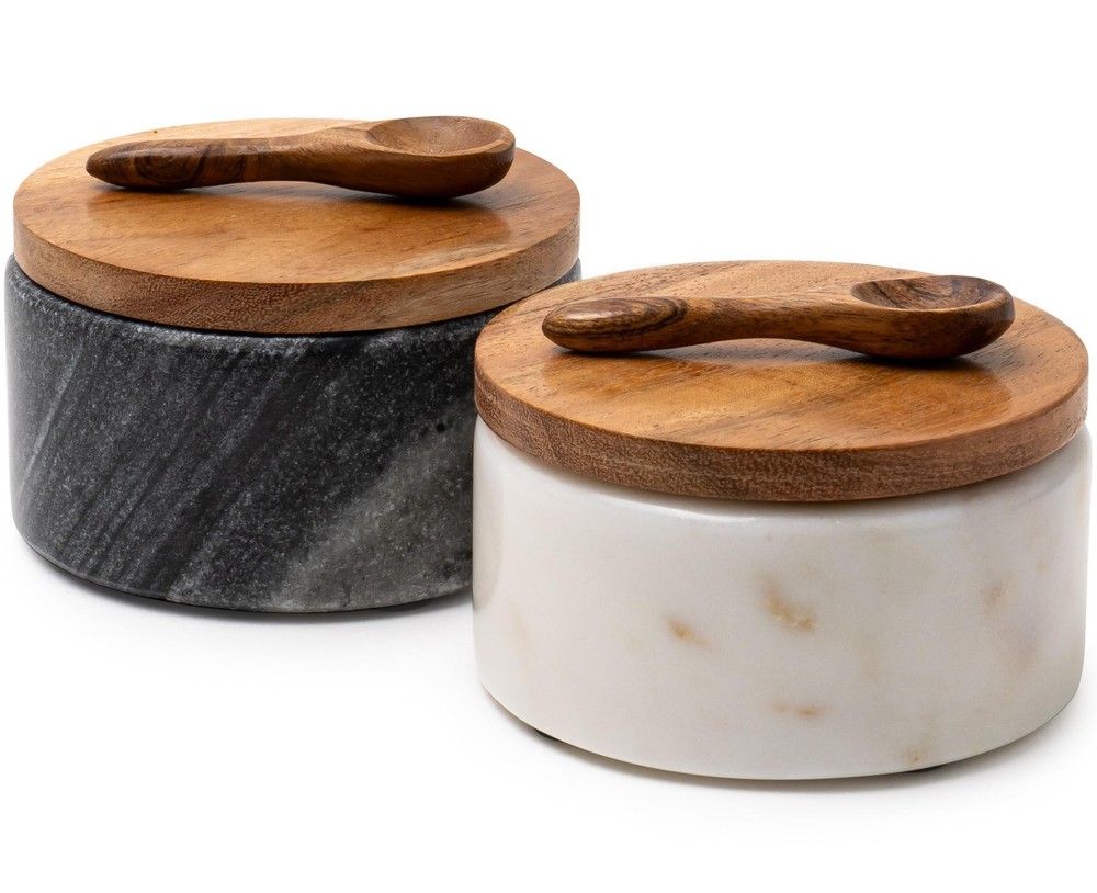 Cork & Mill Marble Salt and Pepper Bowls – Set of 2 Handcrafted White/Grey So…