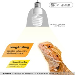 UVB Reptile Light, 2-Pack 10.0 24W UVB Bulbs, UVA UVB Reptile Light Bulb Lamp…