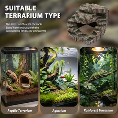 Resin Reptile Cave Hideout, Rock-Style Basking Platform, Aquarium and Terrari…