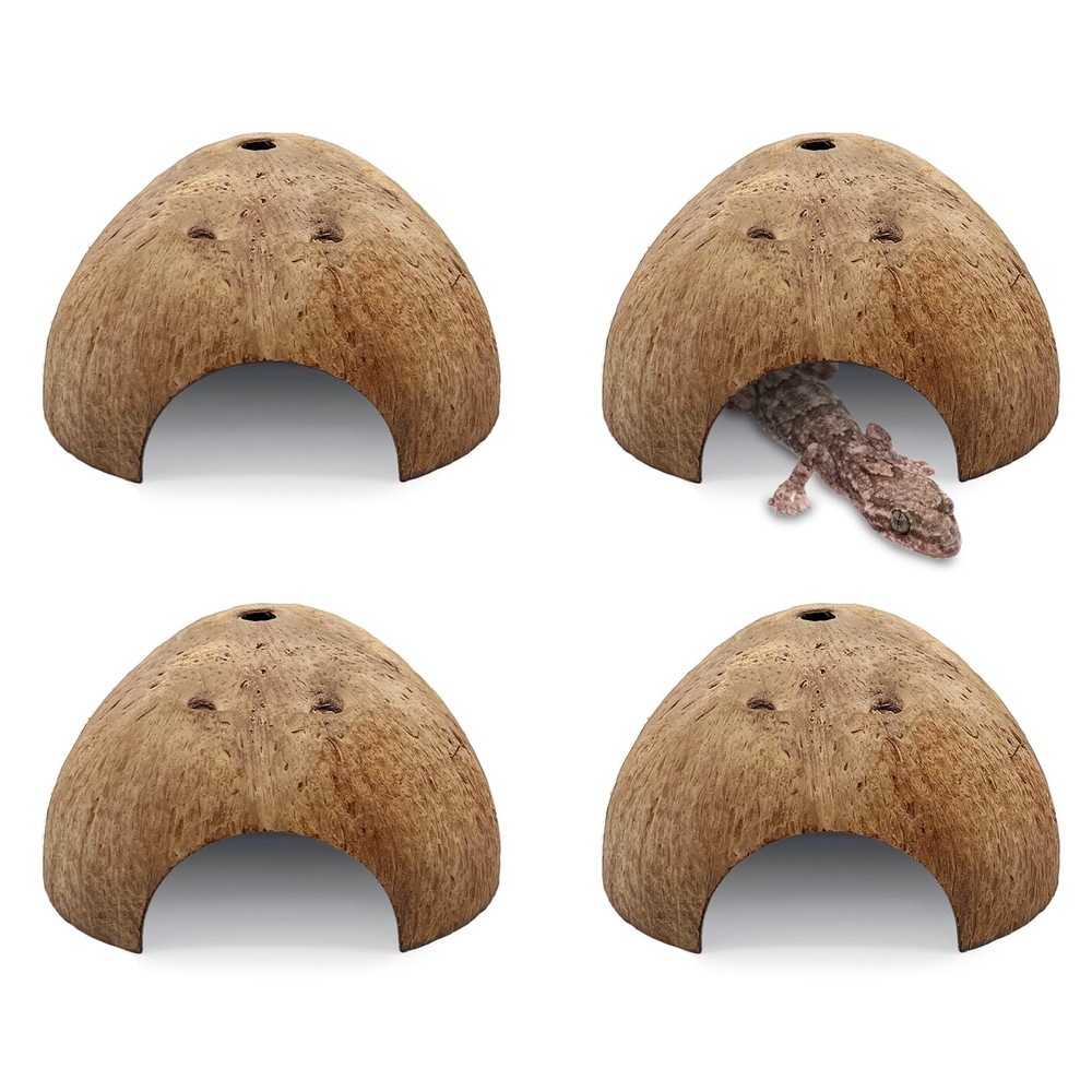 4 PCS Natural Coconut Reptile Hideouts Lizard Coco Hut Hermit Crab Hut Aquari…