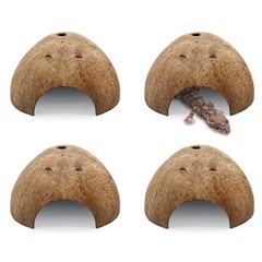 4 PCS Natural Coconut Reptile Hideouts Lizard Coco Hut Hermit Crab Hut Aquari…