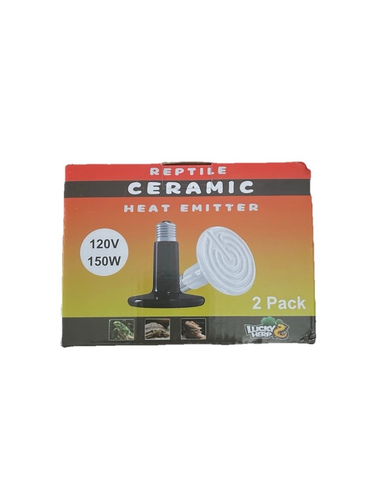 Lucky Herp Reptile Ceramic Heat Emitter Bulbs 150W. (2-Pack) No-Light Heater.New