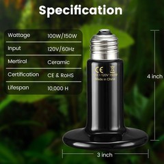 2-Pack 150W Ceramic Heat Emitter for Reptiles – No Light Night Time Heat Bulb…