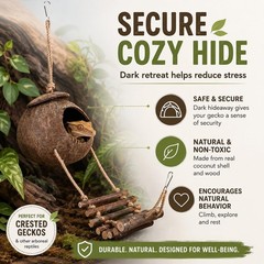 Reptile Hide Coconut Cave, Natural Hanging Shell Hut with Rope Ladder for Cre…