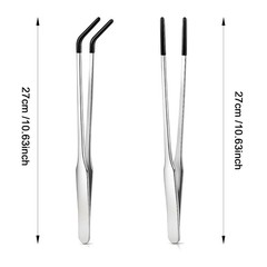2 Pack Extra Long Stainless Steel Reptile Feeding Tongs with Rubber Silver