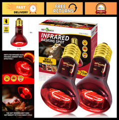 75W Reptile Heat Lamp Bulb 2PCS – Infrared Emitter for Amphibians & Reptiles