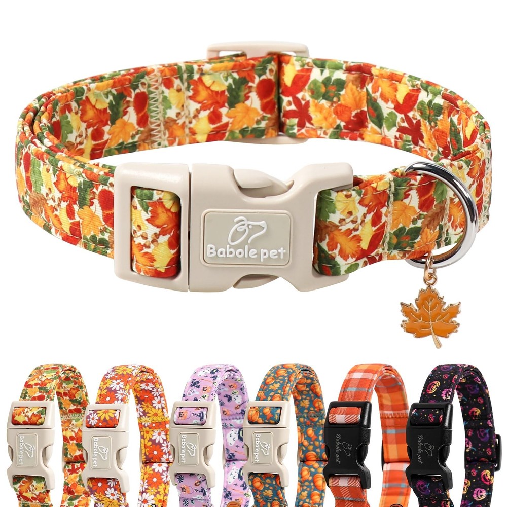 Fall Dog Collar Cute Autumn Leaves Puppy Collar – Light Comfortable Adjustabl…
