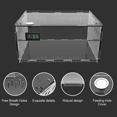 BETAZOOER Reptile Terrarium Breeding Tank Acrylic Reptile Feeding Box with Tempe