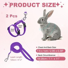 2Pcs Rabbit Harness and Leash Small Animal Harness Purple