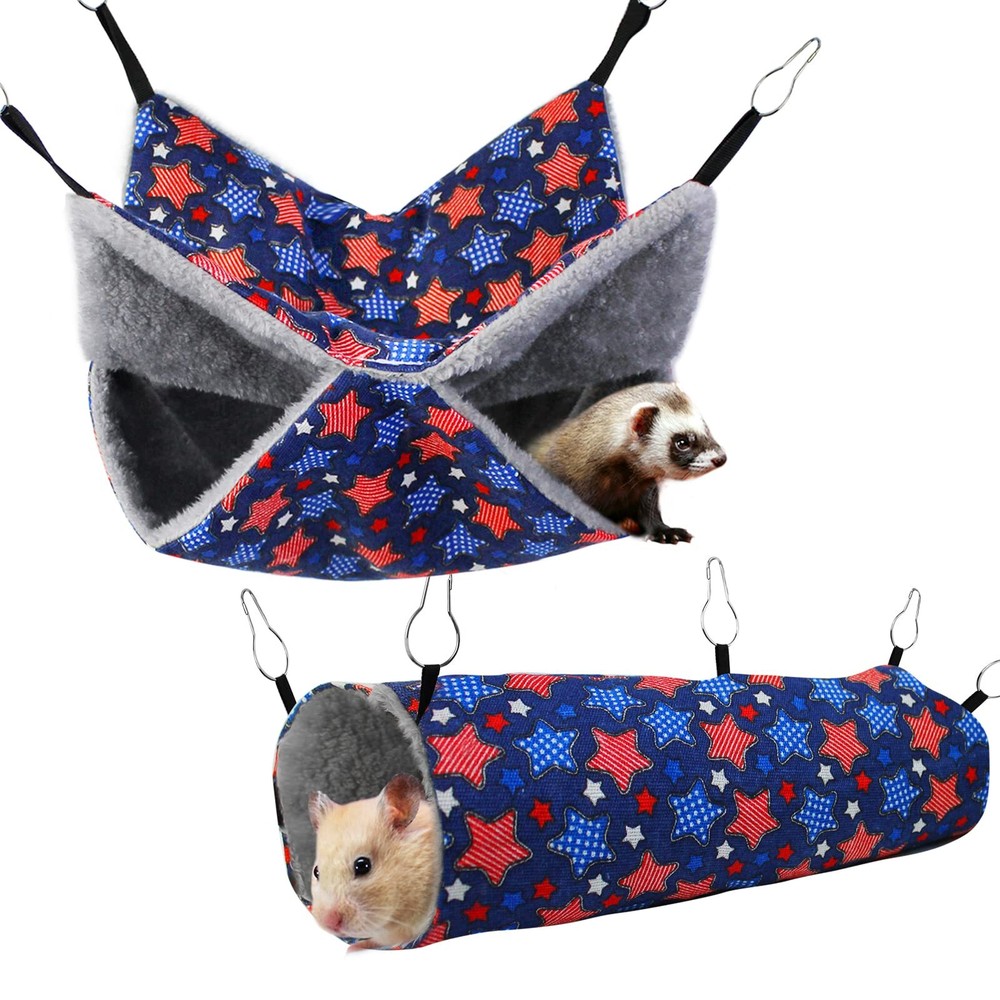 Hammock Set for Small Pets Plush Hideout and Play Tunnels Blue Star 2 Pack