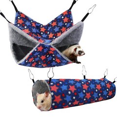 Hammock Set for Small Pets Plush Hideout and Play Tunnels Blue Star 2 Pack