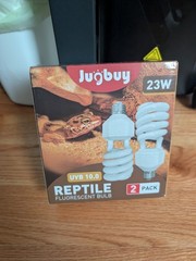 Jugbuy UVB Reptile Light Bulb 10.0, 23W UV Spiral Compact UVB10.0, White 2 pack