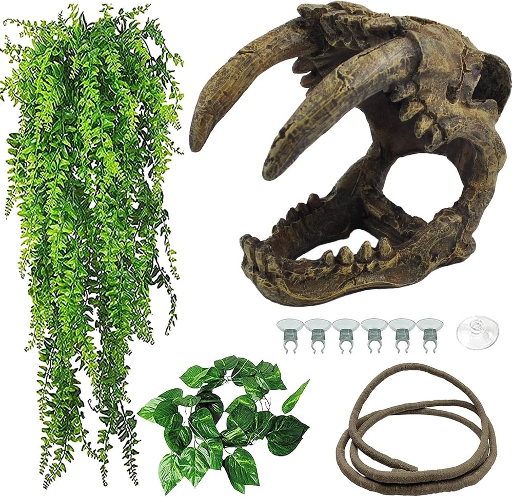Kathson Reptile Dinosaur Skull Decor 3PCS for Lizards, Snakes, Frogs