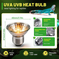 50W UVA UVB Reptile Light Bulb Heat Lamp Bulbs E26 Heat Lamp for Reptiles Amphib