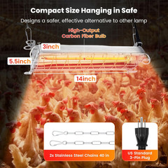 Large 400W Heat Lamp for 60 Chicks, Chicken Coop Heater with Carbon Fiber Bulb