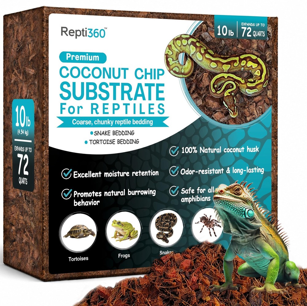 Premium Coconut Chip Substrate for Reptiles – 10 LB Block in Carton Box, E