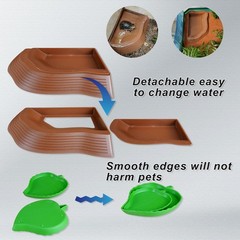 3PCS Tortoise Water Bowl with Ramp, Leaf Pool red-brown colour