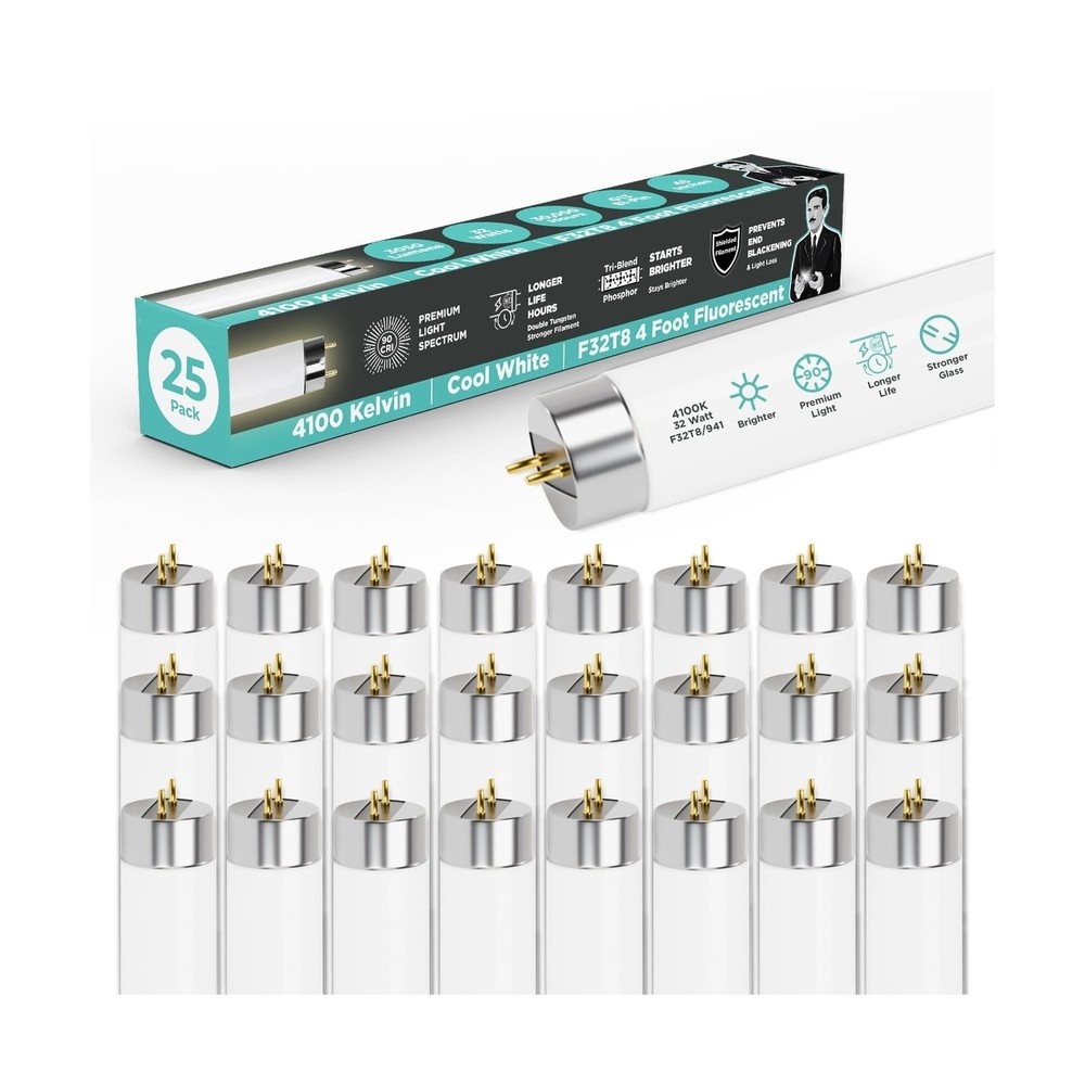 GoodBulb 25 Pack F32T8/841/ECO 32W 48 Inch T8 Fluorescent Light Bulb 4100K Co…