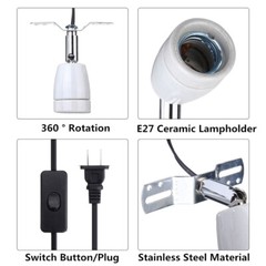 360° Ceramic Reptile Light Heating Lamp Bulb Holder w/ Bracket/Switch E27 Socket