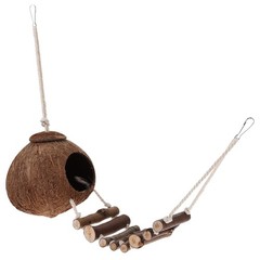 Reptile Hide Coconut Cave, Natural Hanging Shell Hut with Rope Ladder for Cre…
