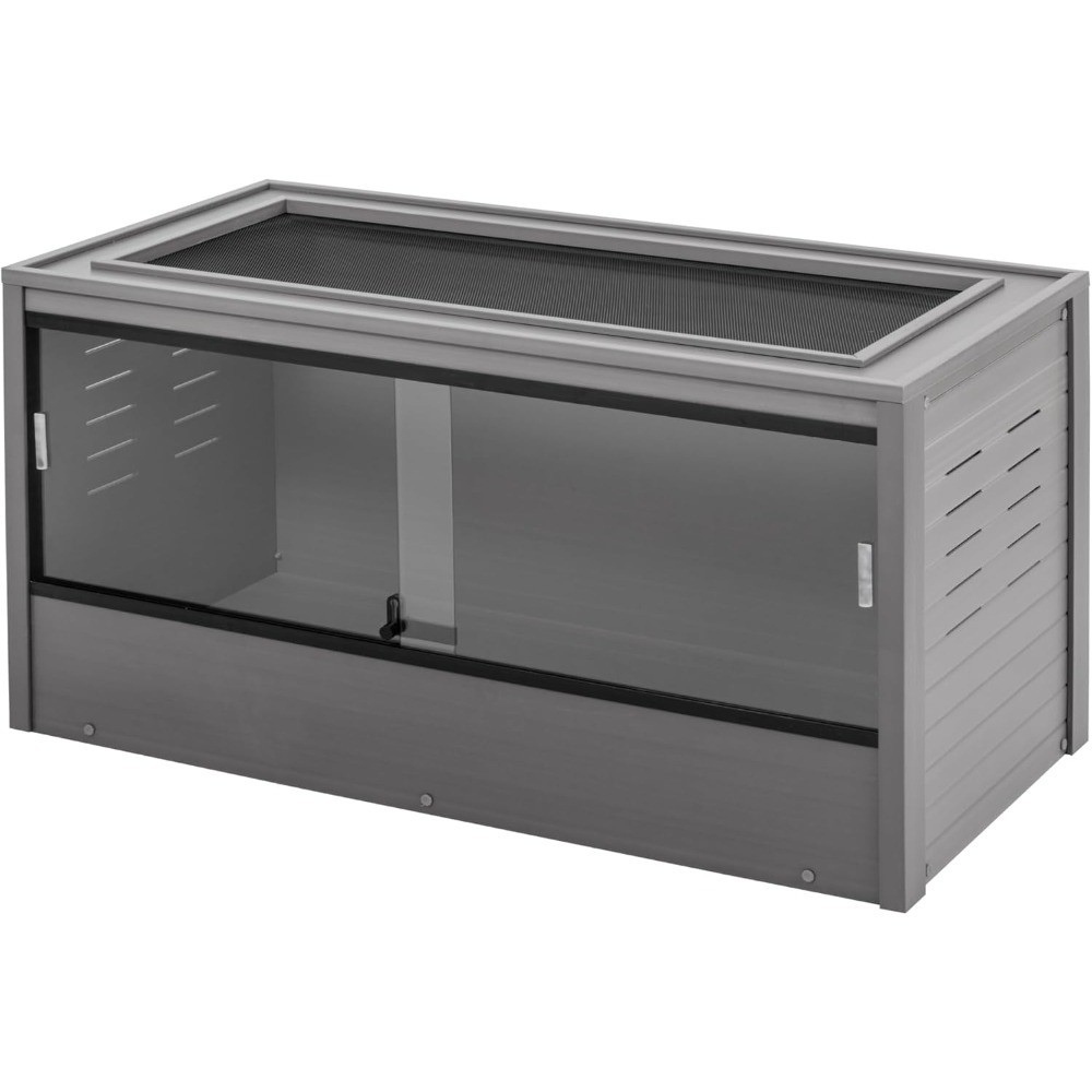 Wide Large Reptile Habitat Terrarium Tank with Sliding Glass Doors Mesh Top Easy