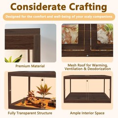 PROLEE Bearded Dragon Tank, Reptile Tank with Meatl Mesh 27 Gallons, Walnut