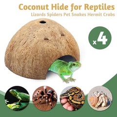 4 PCS Natural Coconut Reptile Hideouts Lizard Coco Hut Hermit Crab Hut Aquari…