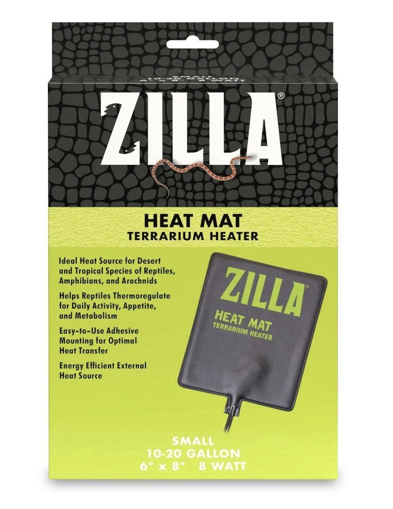 Zilla Terrarium Heat Mat for Reptiles, Black, Small, 10-20 Gallon, 8 Watt New