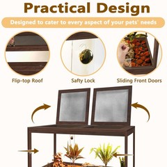 PROLEE Bearded Dragon Tank, Reptile Tank with Meatl Mesh 27 Gallons, Walnut