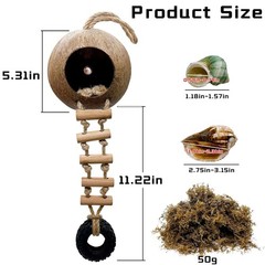 Hermit Crab Coconut Shell Hideout with Climb Ladder,Leopard Gecko Hide Hut with