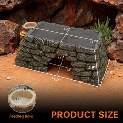 3 in 1 Bearded Dragon Basking Platform Reptile Habitat Cave Hideout W/ Food Bowl