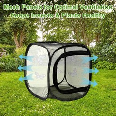 Outdoor Butterfly Habitat Cage Terrarium [Black with Black, 12 x 12 x 12 Inch]