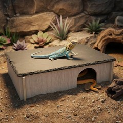 PINVNBY Large Bearded Dragon Basking Platform, Wooden Snake Hide, Ball Python…